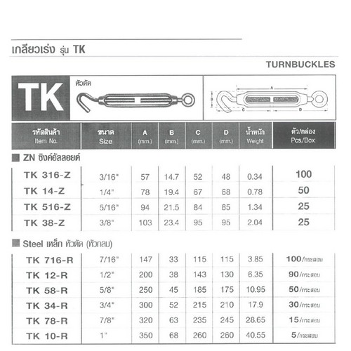 SKI - สกี จำหน่ายสินค้าหลากหลาย และคุณภาพดี | TWO TONG เกลียวเร่ง 3/16นิ้ว #TK3/16 (ขายขั้นต่ำ 100 ตัว)