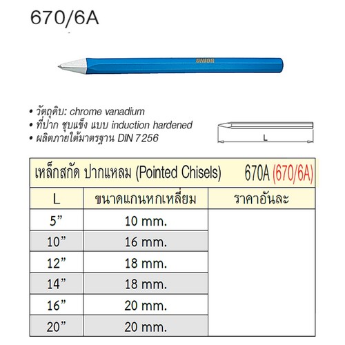 SKI - สกี จำหน่ายสินค้าหลากหลาย และคุณภาพดี | UNIOR 670/6A เหล็กสกัดปลายแหลม 14นิ้ว (670A)