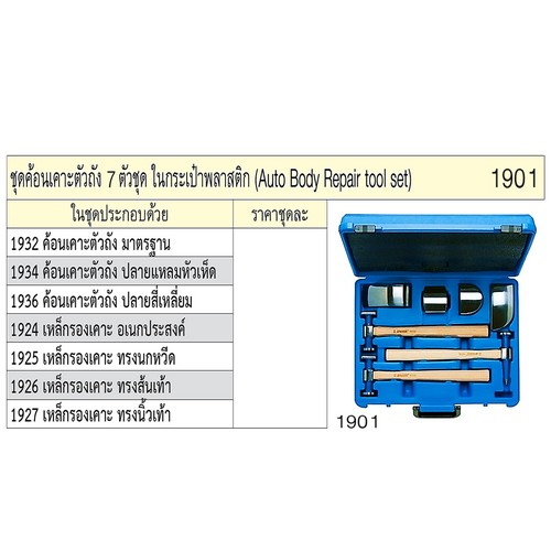UNIOR 1901 ชุดค้อนเคาะตัวถัง 7 ตัวชุด ในกล่องพลาสติก