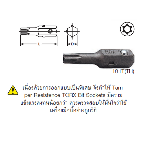 KOKEN 101TH ดอกไขควงตอกท๊อกซ์มีรู T25Hx25 mm. 1/4นิ้ว