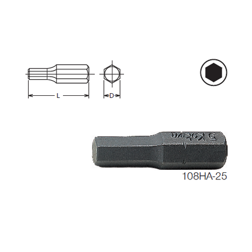 SKI - สกี จำหน่ายสินค้าหลากหลาย และคุณภาพดี | KOKEN 108HA-25 ดอกไขควงตอก 5/32นิ้วx25 mm. หัว 6P แกน 1/4นิ้ว