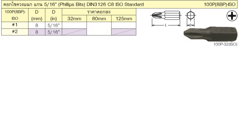 KOKEN 100P(8BP)-ISO ดอกไขควงตอกหัวแฉก #1x80 mm. แกน 5/16นิ้ว