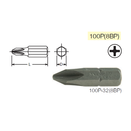 SKI - สกี จำหน่ายสินค้าหลากหลาย และคุณภาพดี | KOKEN 100P(8BP) ดอกไขควงตอกหัวแฉก #1x32 mm. แกน 5/16นิ้ว