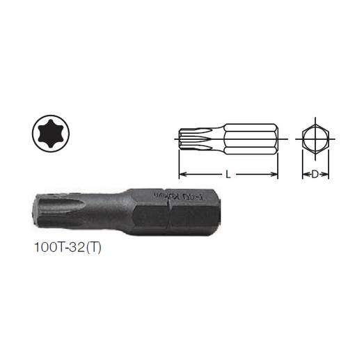KOKEN 100T-32 ดอกไขควงตอกหัวท๊อกซ์ T40x32 mm. แกน 5/16นิ้ว