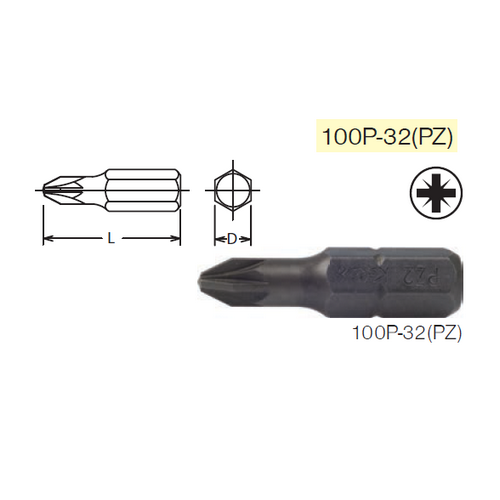 KOKEN 100P-32(PZ) ดอกไขควงตอก หัว Pozi #PZ3 x32mm แกน 5/16นิ้ว