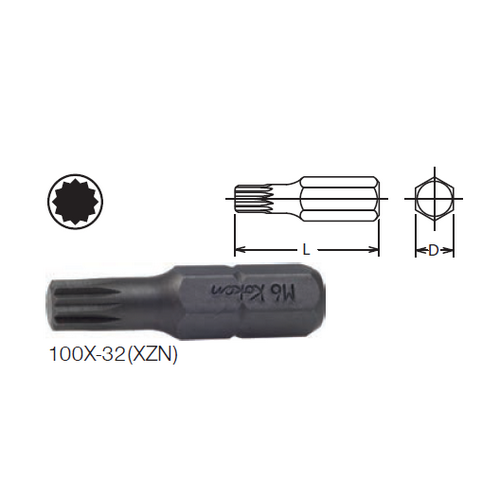 KOKEN 100X-32(XZN) ดอกไขควงตอกหัว XZN  M10x32 mm แกน 5/16นิ้ว
