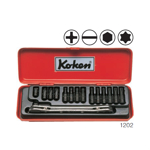 KOKEN 1202 ชุดดอกไขควงตอก 15 ตัวชุด ในกล่องเหล็ก
