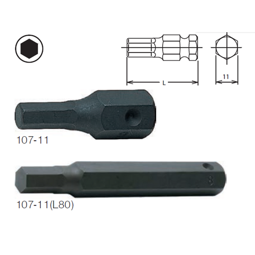 KOKEN 107-11 ดอกไขควงตอกหกเหลี่ยม 10x35mm. แกน 11mm.