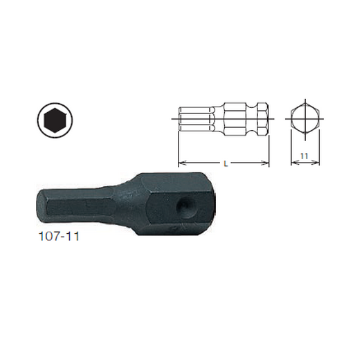 KOKEN 107-11(HA) ดอกไขควงตอกหกเหลี่ยม 3/16นิ้วx35mm. แกน 11mm.