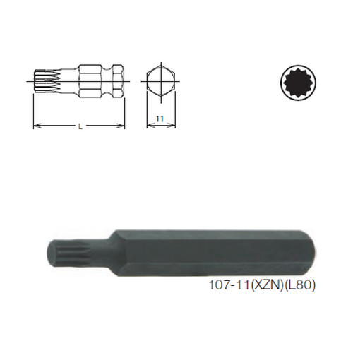 KOKEN 107-11(XZN) ดอกไขควงตอก 12แฉก M6-80mm. แกน 11mm.
