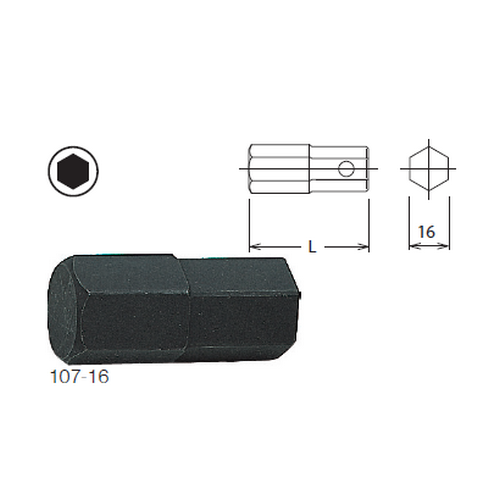SKI - สกี จำหน่ายสินค้าหลากหลาย และคุณภาพดี | KOKEN 107-16 ดอกไขควงตอกหกเหลี่ยม 12mm. แกน 16mm.