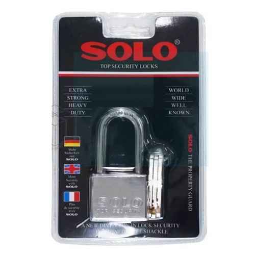 SOLO 4507SQC-L กุญแจ 55 มิล ทองเหลืองชุบขาว ห่วงยาว