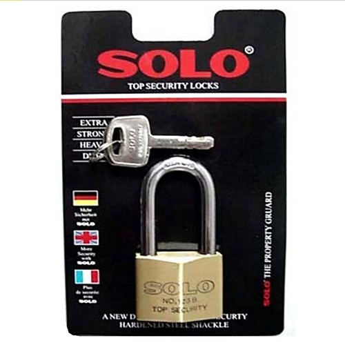 SOLO 123B-L กุญแจทองเหลืองขัดเงา 40 มิล ห่วงยาว