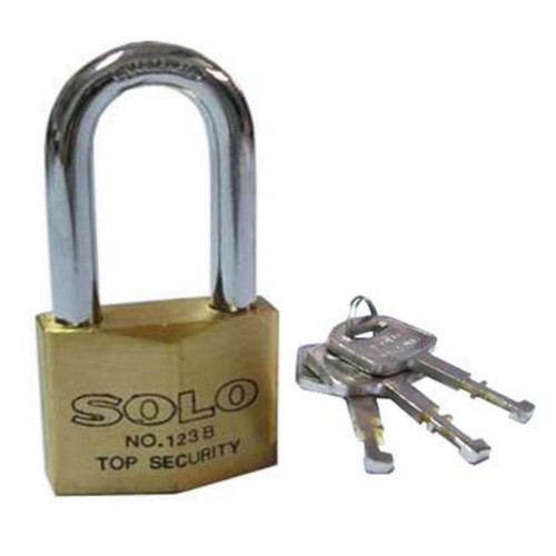 SOLO 123B-L กุญแจทองเหลืองขัดเงา 40 มิล ห่วงยาว