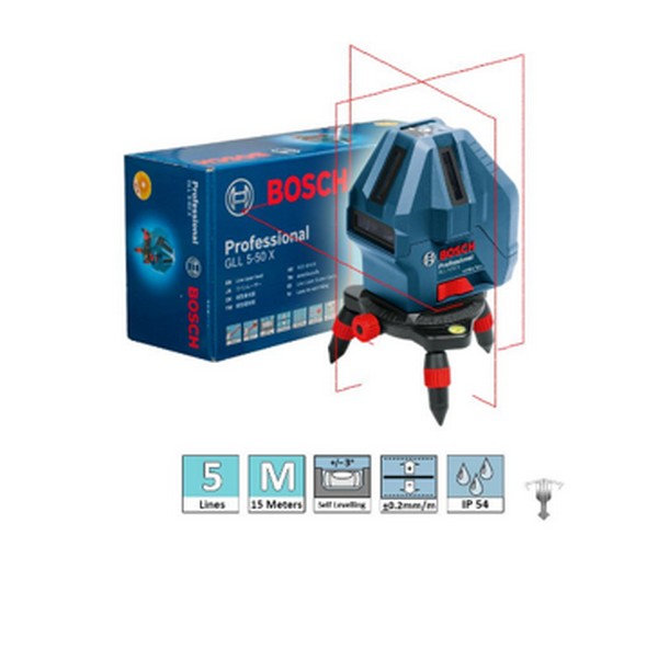 SKI - สกี จำหน่ายสินค้าหลากหลาย และคุณภาพดี | BOSCH GLL5-50X + BT150-5/8นิ้ว เครื่องเลเซอร์กำหนดแนวเส้นพร้อมขาตั้ง #0601063N81