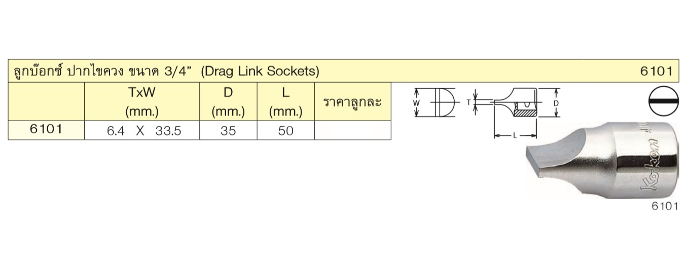 KOKEN #6101 ลูกบ๊อกปากไขควง (T=6.4mm.xW=33.5mm.)