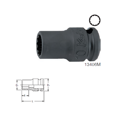 KOKEN 13406M-18 ขอบบาง ลูกบ๊อกลมสั้น 3/8นิ้ว-12P-18mm.