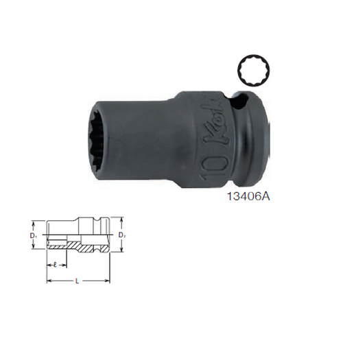 SKI - สกี จำหน่ายสินค้าหลากหลาย และคุณภาพดี | KOKEN 13406A-7/8 ขอบบาง ลูกบ๊อกลมสั้น 3/8นิ้ว-12P-7/8นิ้ว