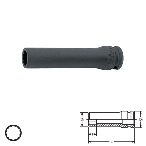 KOKEN 13306M-12 ขอบบาง ลูกบ๊อกลมยาว 3/8นิ้ว-12p-12mm.