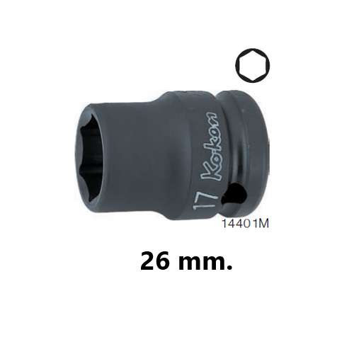 KOKEN 14401M-26 ขอบบาง ลูกบ๊อกลมสั้น 1/2นิ้ว-6P-26mm.