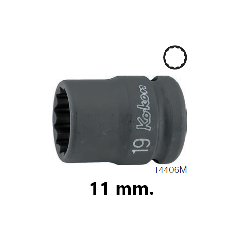 KOKEN 14406M-11 ขอบบาง ลูกบ๊อกลมสั้น 1/2นิ้ว-12p-11mm.