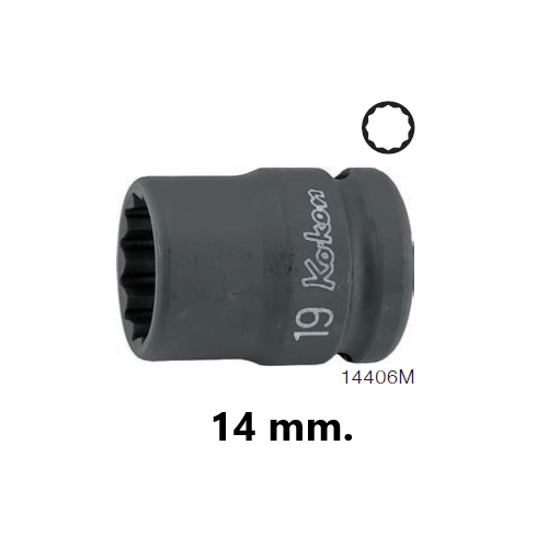 KOKEN 14406M-14 ขอบบาง ลูกบ๊อกลมสั้น 1/2นิ้ว-12p-14mm.