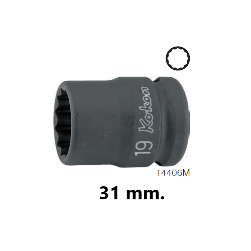 KOKEN 14406M-31 ขอบบาง ลูกบ๊อกลมสั้น 1/2นิ้ว-12p-31mm.