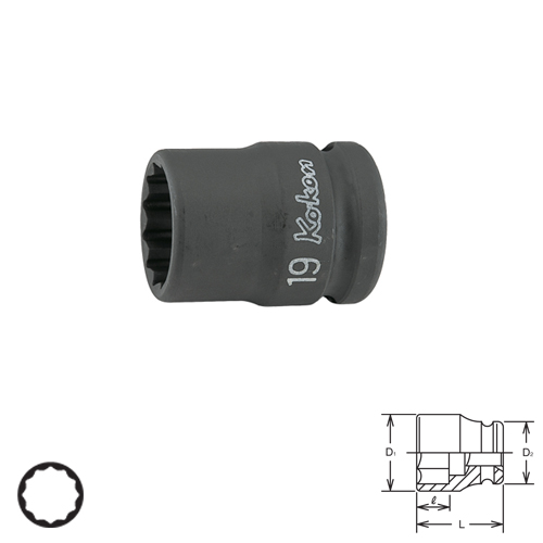 KOKEN 14406M-32 ขอบบาง ลูกบ๊อกลมสั้น 1/2นิ้ว-12p-32mm.