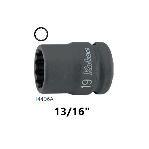 SKI - สกี จำหน่ายสินค้าหลากหลาย และคุณภาพดี | KOKEN 14406A-13/16 ขอบบาง ลูกบ๊อกลมสั้น 1/2นิ้ว-12P-13/16นิ้ว