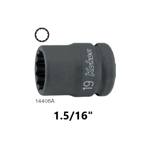 SKI - สกี จำหน่ายสินค้าหลากหลาย และคุณภาพดี | KOKEN 14406A-1.5/16 ขอบบาง ลูกบ๊อกลมสั้น 1/2นิ้ว-12P-1.5/16นิ้ว