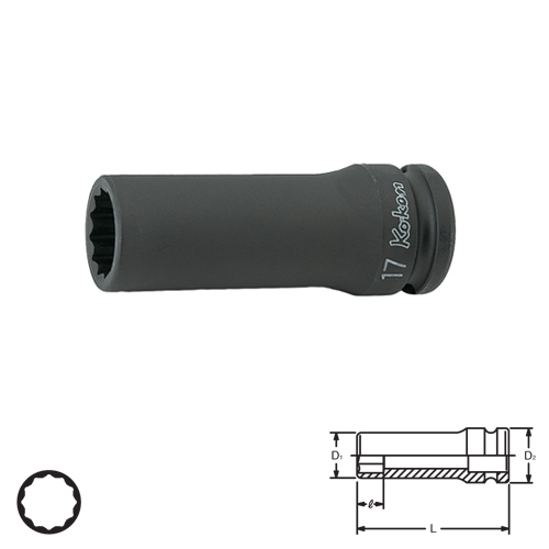KOKEN 14305M-26 ลูกบ๊อกลมยาว 1/2นิ้ว-12p-26mm.