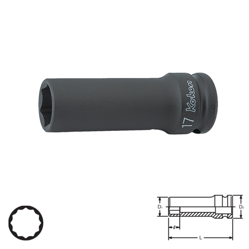 SKI - สกี จำหน่ายสินค้าหลากหลาย และคุณภาพดี | KOKEN 14306M-16 ขอบบาง ลูกบ๊อกลมยาว 1/2นิ้ว-12p-16mm.