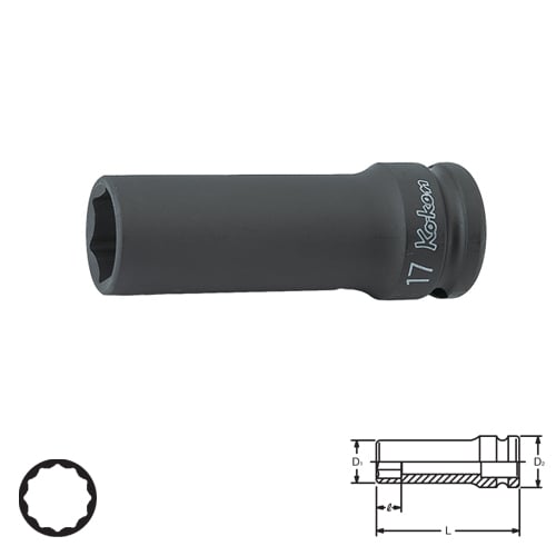 KOKEN 14306M-33 ขอบบาง ลูกบ๊อกลมยาว 1/2นิ้ว-12p-33mm.
