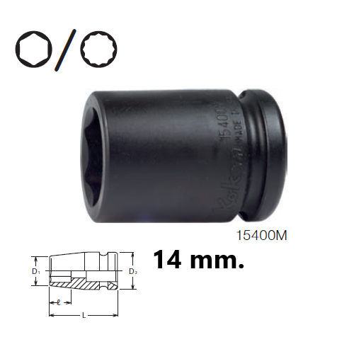 KOKEN 15400M-14 ลูกบ๊อกลมสั้น 5/8นิ้ว-6P-14mm.