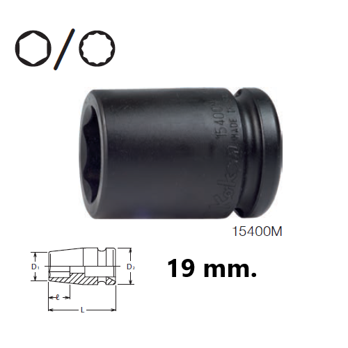 KOKEN 15405M-19 ลูกบ๊อกลมสั้น 5/8นิ้ว-12P-19mm.