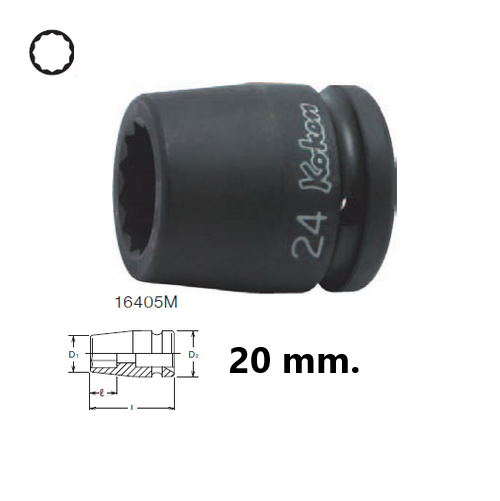 SKI - สกี จำหน่ายสินค้าหลากหลาย และคุณภาพดี | KOKEN 16405M-20 ลูกบ๊อกลมสั้น 3/4นิ้ว-12P-20mm.