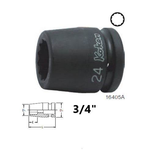 KOKEN 16405A-3/4 ลูกบ๊อกลมสั้น 3/4นิ้ว-12P-3/4นิ้ว