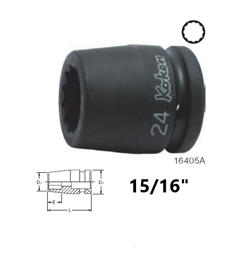 SKI - สกี จำหน่ายสินค้าหลากหลาย และคุณภาพดี | KOKEN 16405A-15/16 ลูกบ๊อกลมสั้น 3/4นิ้ว-12P-15/16นิ้ว