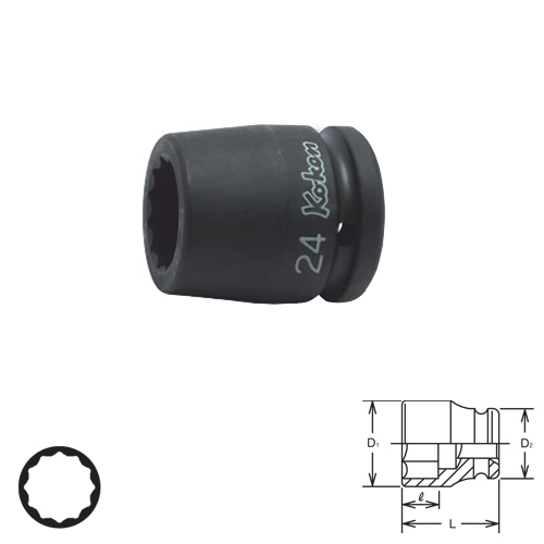 KOKEN 16405A-2.3/8 ลูกบ๊อกลมสั้น 3/4นิ้ว-12P-2.3/8นิ้ว