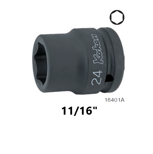 KOKEN 16401A-11/16  ลูกบ๊อกลมสั้น ขอบบาง 3/4นิ้ว-6P-11/16นิ้ว