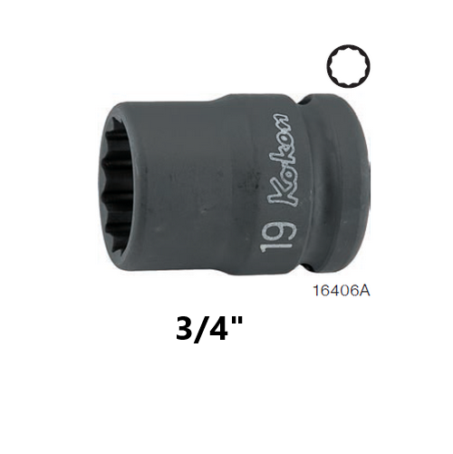 KOKEN 16406A-3/4 ลูกบ๊อกลมสั้น ขอบบาง 3/4นิ้ว-12P-3/4นิ้ว
