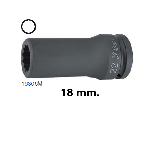 KOKEN 16306M-18 ขอบบาง ลูกบ๊อกลมยาว 3/4นิ้ว-12P-18mm.