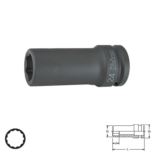 KOKEN 16306M-25 ขอบบาง ลูกบ๊อกลมยาว 3/4นิ้ว-12P-25mm.