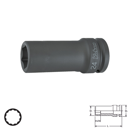 KOKEN 16306M-37 ขอบบาง ลูกบ๊อกลมยาว 3/4นิ้ว-12P-37mm.