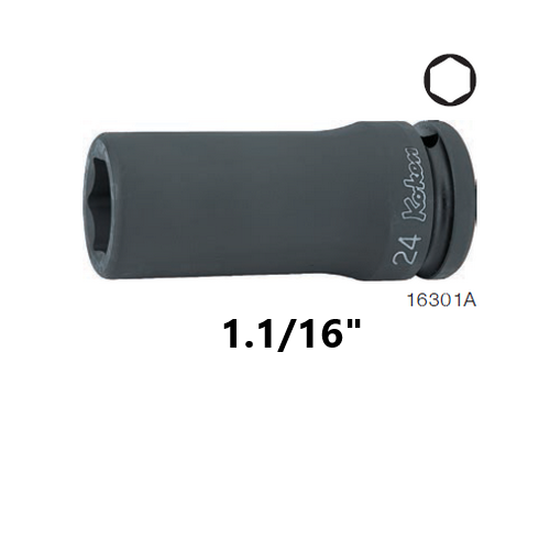 KOKEN 16301A-1.1/16 ขอบบาง ลูกบ๊อกลมยาว 3/4นิ้ว-6P-1.1/16นิ้ว