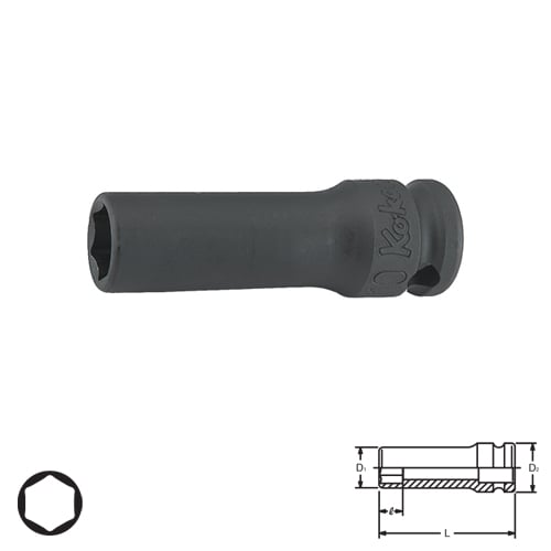 KOKEN 13301X-10 ลูกบ๊อกลมกึ่งยาวขอบบาง 3/8นิ้ว-6P-10mm.