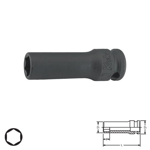KOKEN 13301X-15 ลูกบ๊อกลมกึ่งยาวขอบบาง 3/8นิ้ว-6P-15mm.