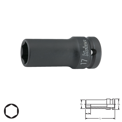 KOKEN 14301X-13 ลูกบ๊อกลมกึ่งยาวขอบบาง 1/2นิ้ว-6P-13mm.