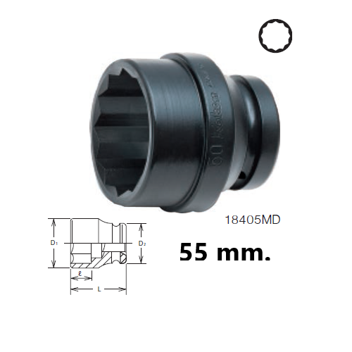 KOKEN 18405MD-55D76 ลูกบ๊อกลมสั้น 1นิ้ว-12P-55(D76) ขอบบางพิเศษ