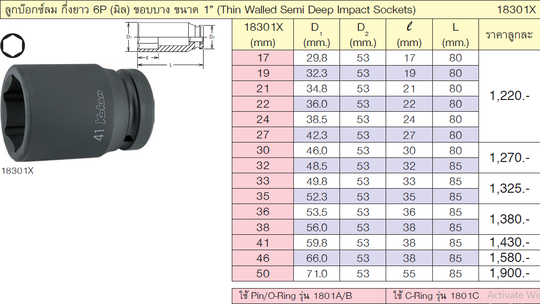 KOKEN 18301X-41 ลูกบ๊อกลม กึ่งยาว 1นิ้ว-6P-41mm.